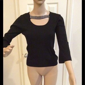 Black stretchy sweater top with bling (5324)